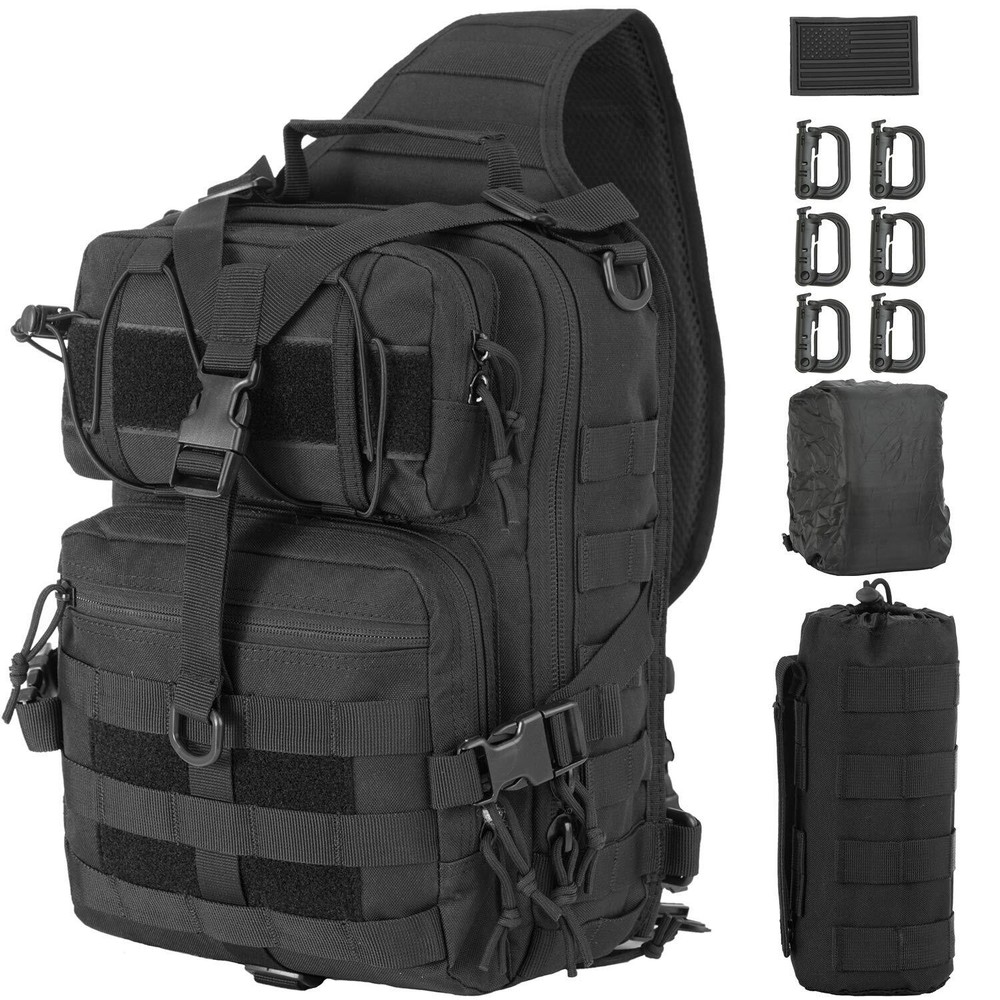 Tactical Sling Military Shoulder Backpack EDC Assault Range Bags (Black)