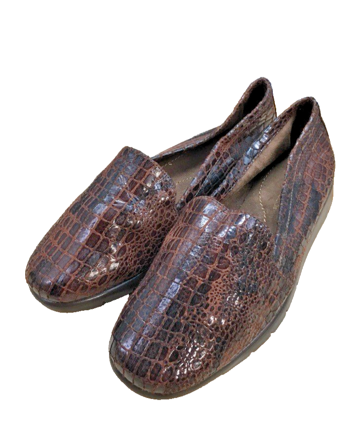 Aerosoles Shoes Womens 7 Slip On Loafers Brown Leather Croc Embossed Casual