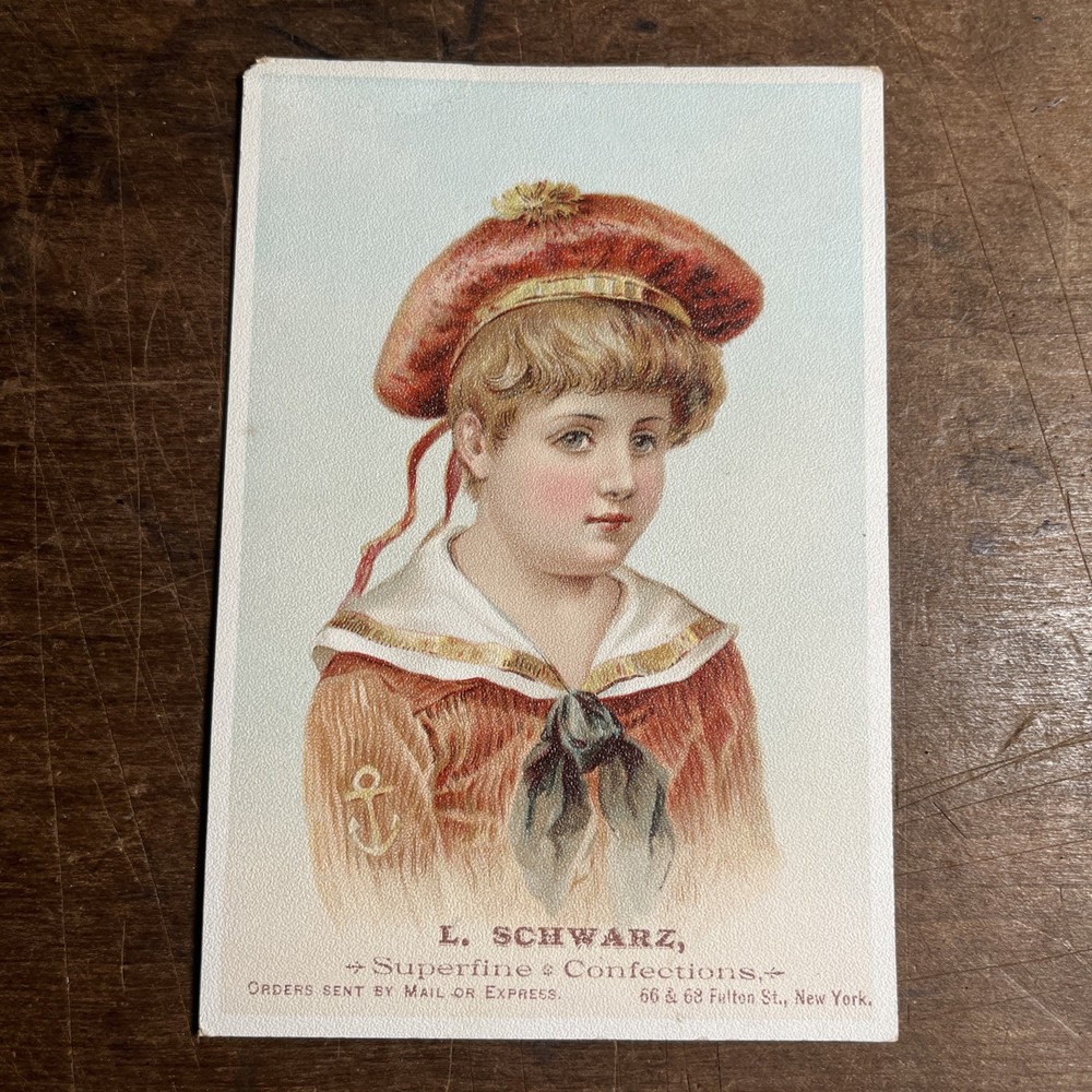 Antique Victorian Trading Card L. Schwarz Superfine & Confections -- B1