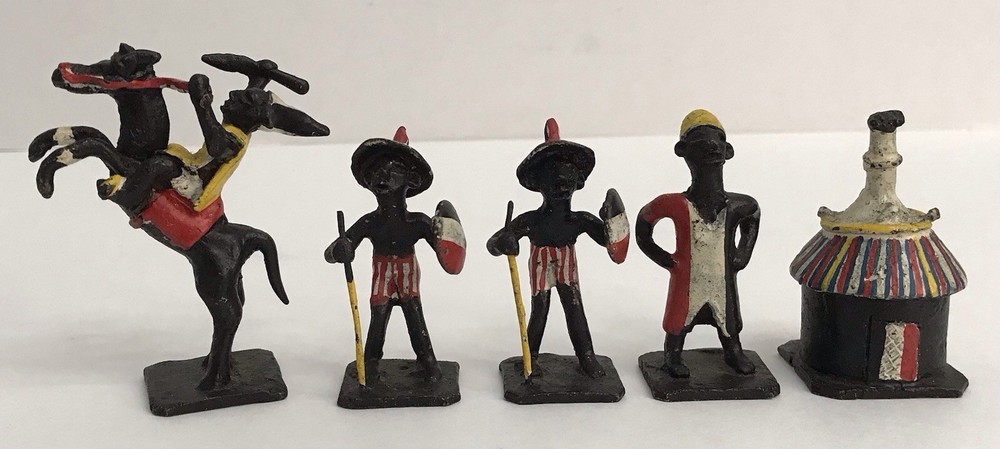 Vtg Ashanti African Tribal Metal Figures 2.5” Painted Gold Weights Set Of 5 (A)