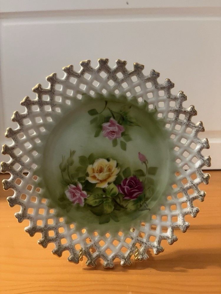 Vintage Norcrest Reticulated Collector's Plate P-718 Pink & Yellow Roses