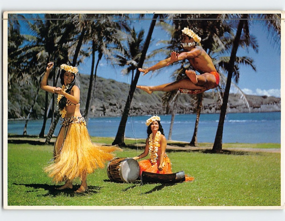Postcard Fast Action of Tahitian Dancers Hawaii USA