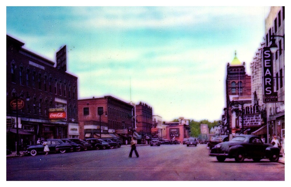 Nashua NH New Hampshire Main Street Sears Coca-Cola Vintage Cars Chrome Postcard