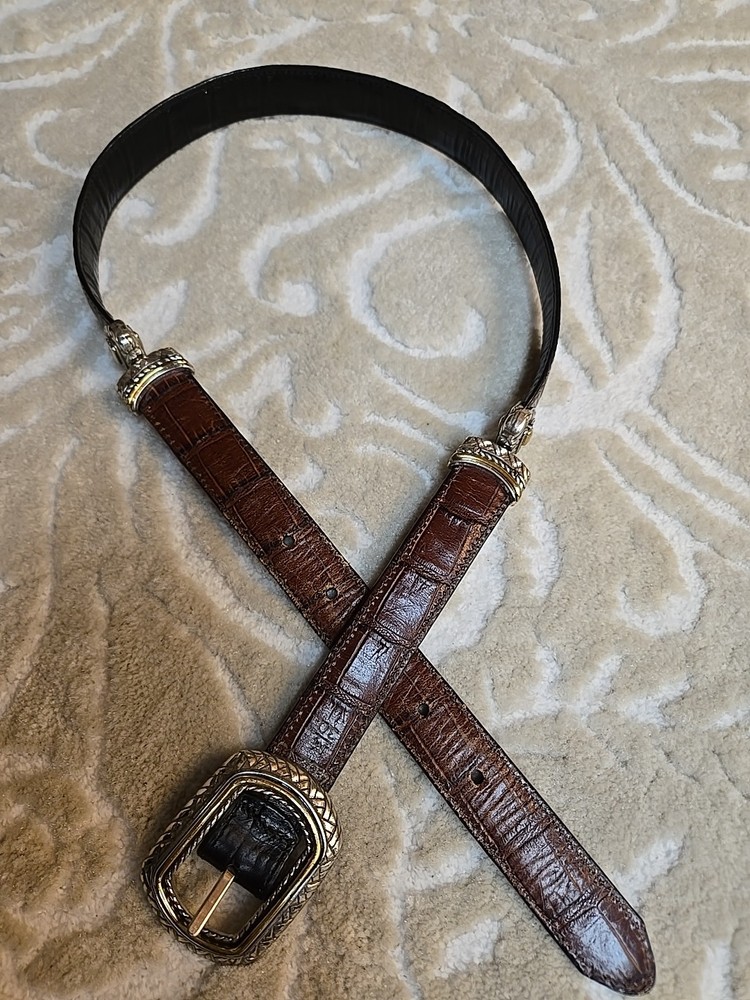 Brighton Marcus 40210 Reversible Belt Black/Brown Croc Leather Silver Gold M 30