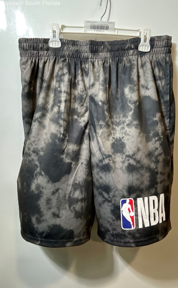 NBA Mens Black Gray Tie Dye Elastic Waist Basketball Athletic Shorts Size XL