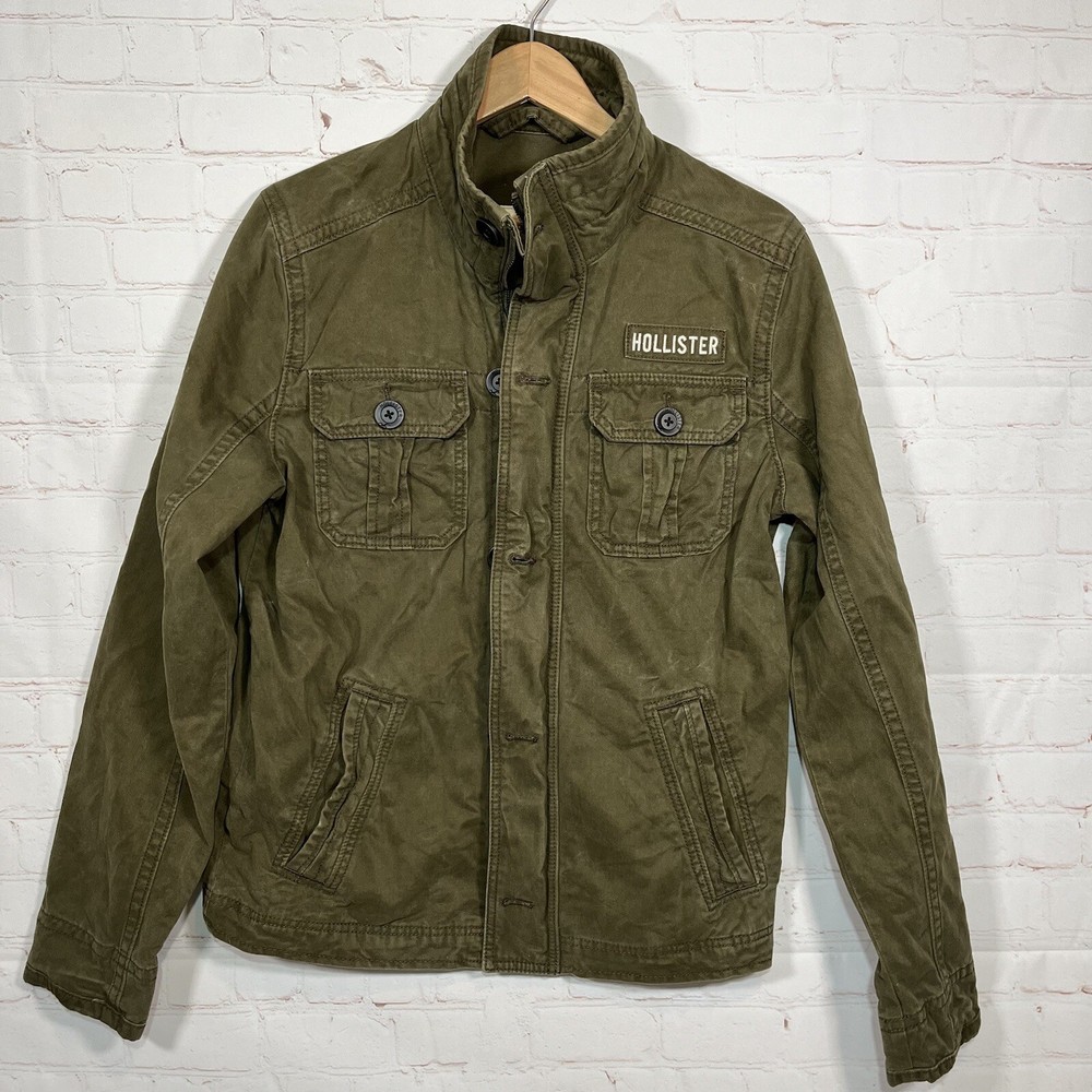 Hollister Utility Jacket Womens Medium Army Green Field Military Full Zip Button