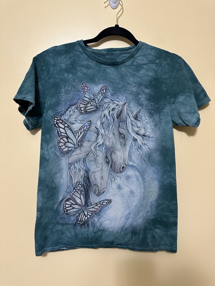The Mountain Mythical Unicorn Butterflies Tie Dye T-shirt Youth L Green