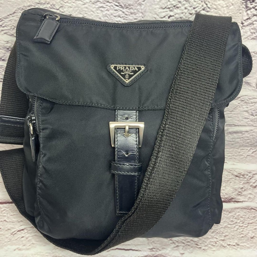 Prada Triangle Logo White Tag Shoulder Bag Nylon Leather