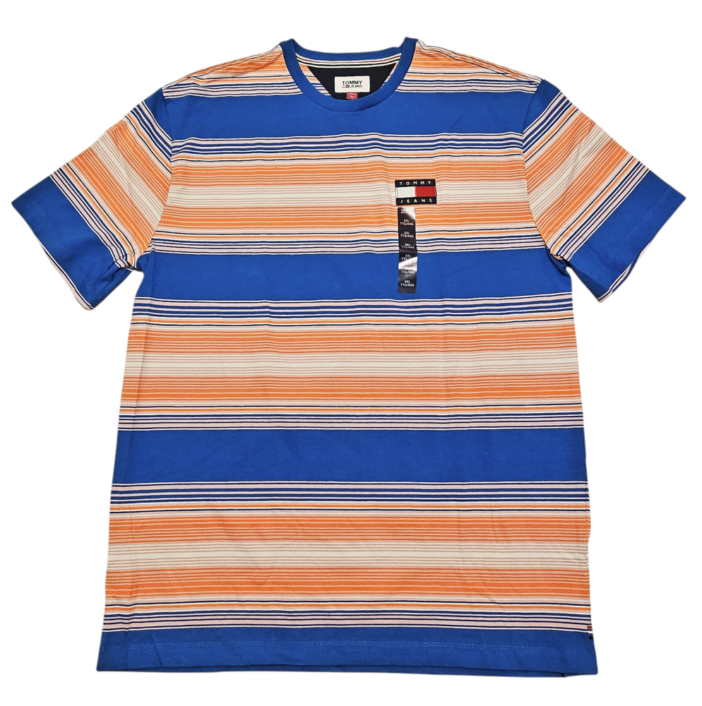 Tommy Hilfiger Men's Blue & Orange Striped Short Sleeve Tee Size 2XL