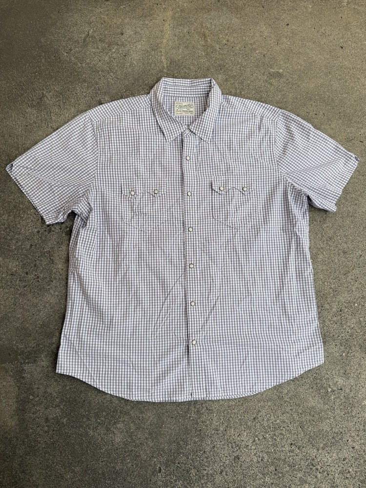 Tecovas Pearl Snap Western Shirt Mens XL Gray Gingham Check Short Sleeve Cowboy
