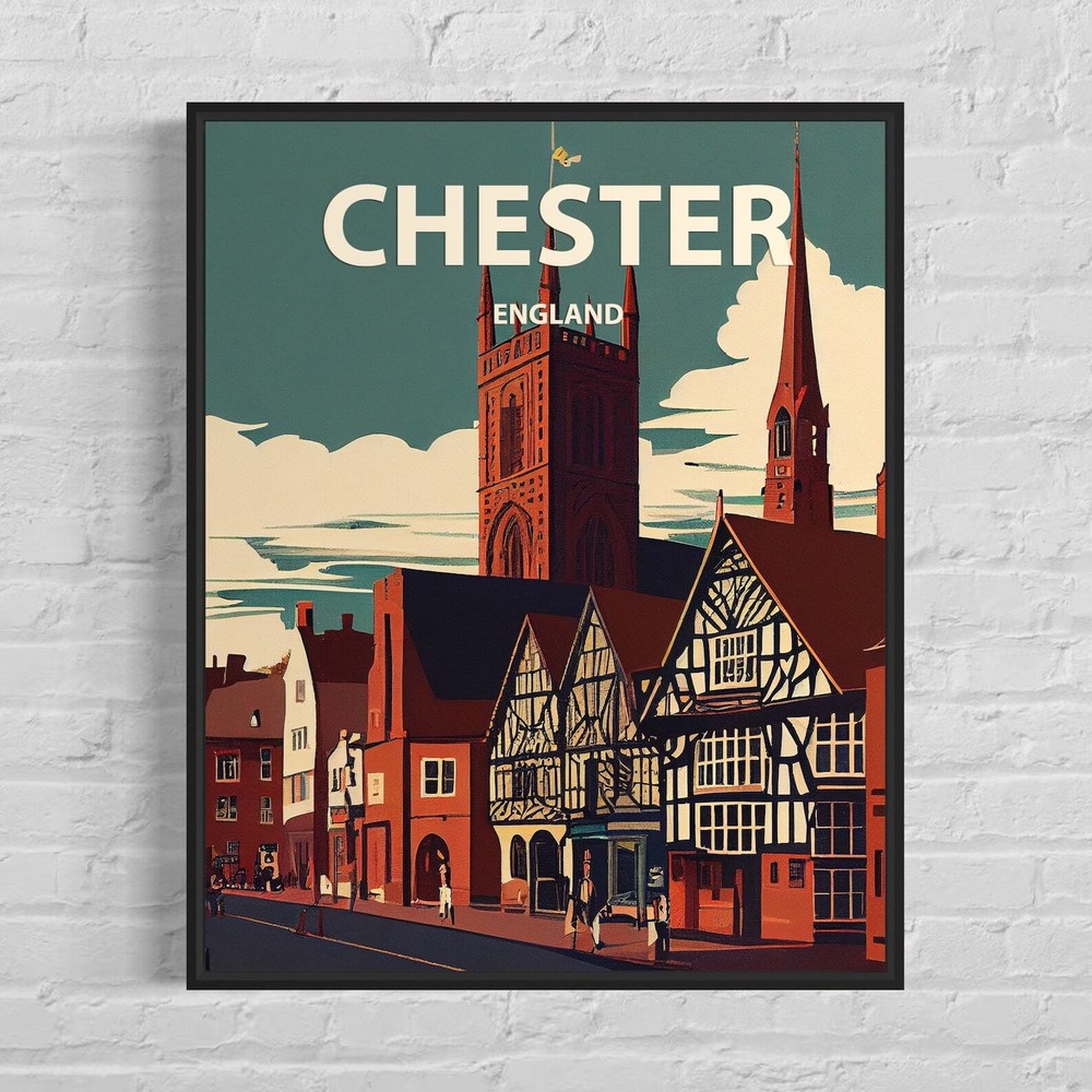 Chester England Retro Art Print Chester Wall Art Illustration Chester Vintage