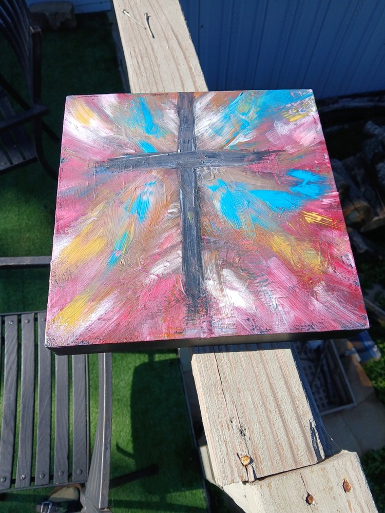 Abstract Cross Acrylic Painting on Canvas, Small Handmade Art, Unframed