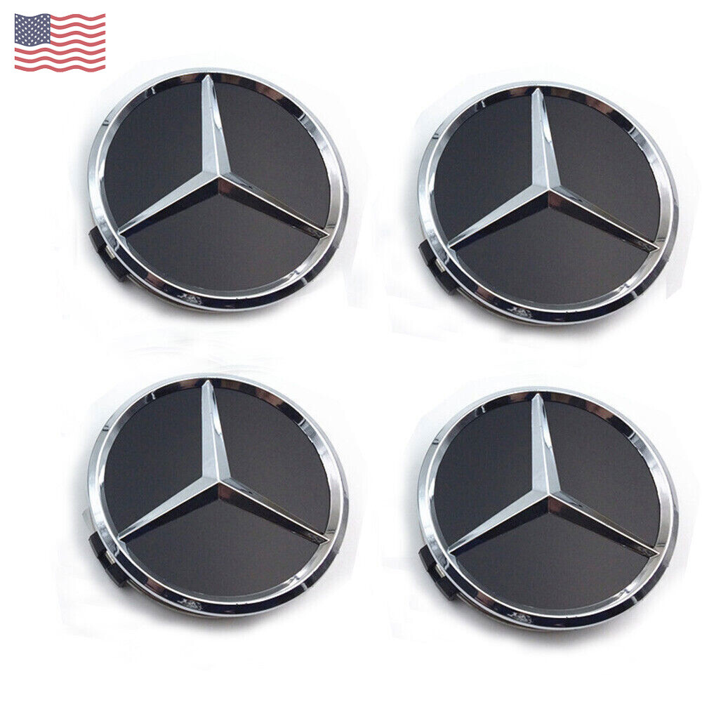 75mm 4 x Wheel Center Hub Caps Emblem Fit For Mercedes C E S Black Badge NEW US