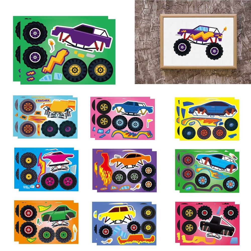 20 PCS DIY Monster Truck Stickers - 10 Fun Designs for Kids Party Favors