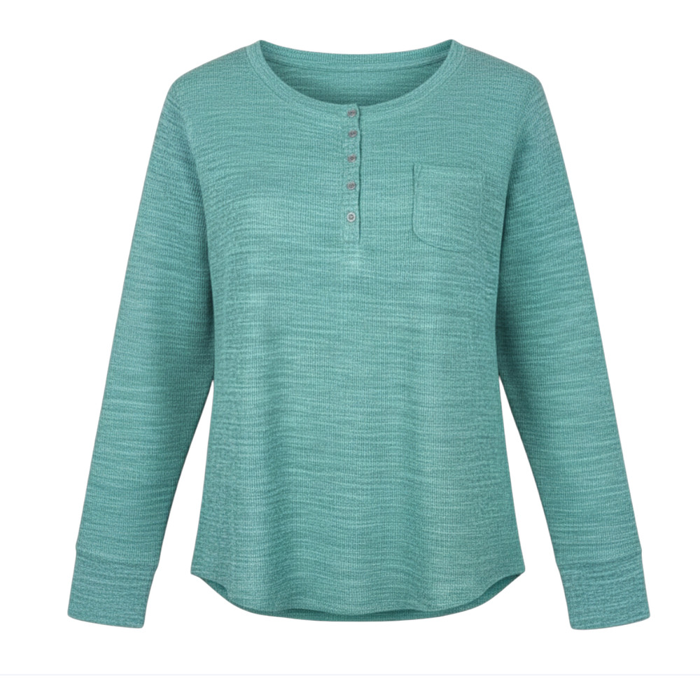 NWT Woolrich Space Dye Thermal TOP T-SHIRT Seapine Green 5-BUTTON HENLEY sz XL