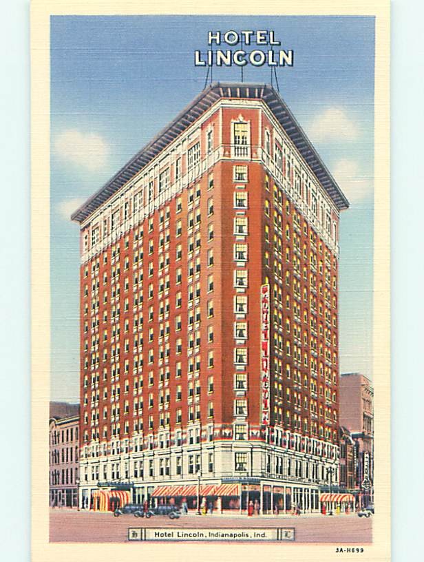 Unused Linen OLD CARS & LINCOLN HOTEL Indianapolis Indiana IN u8555