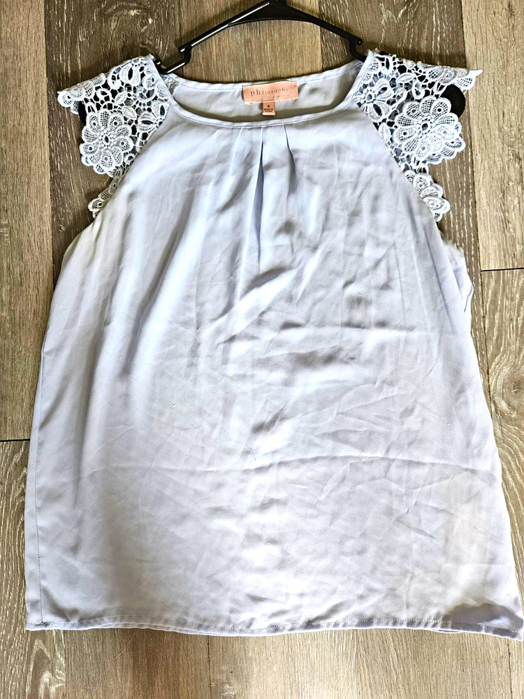Philosophy Women Sleeveless Scoop Neck Pullover Lace Accent Top Light Blue S