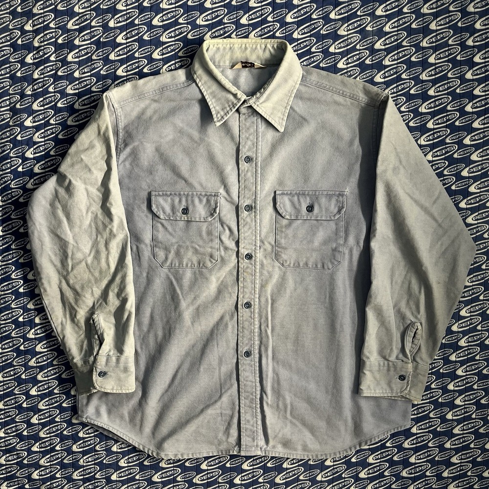 Men’s Vintage 70s Frostproof Chamois Button Shirt Faded Blue Worn Size XL USA