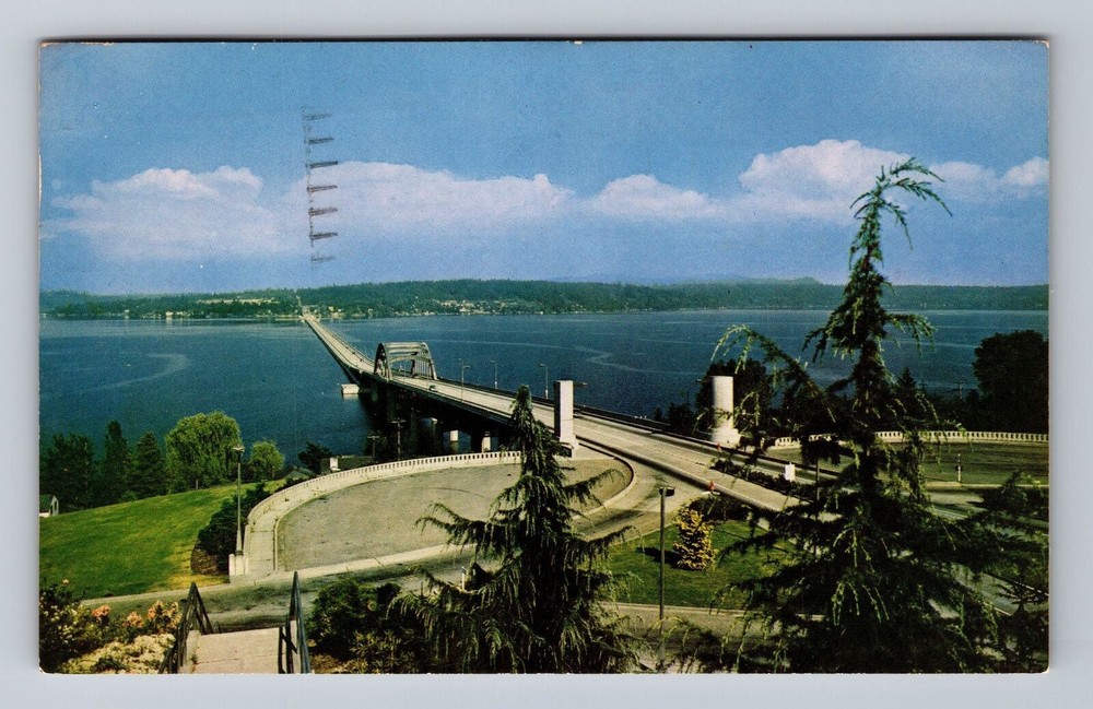 Washington WA Seattle Lake Washington Floating Bridge Vintage Postcard
