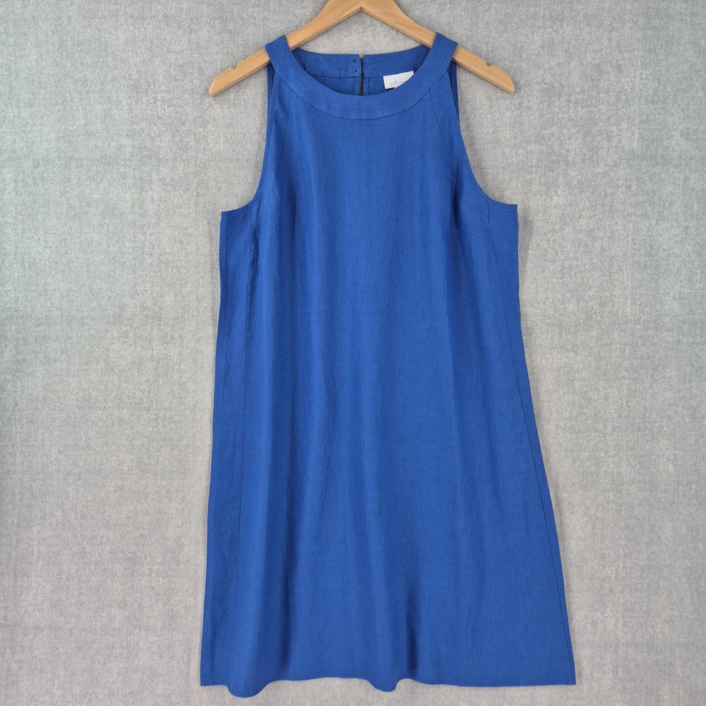 J Jill Love Linen Dress PM Blue Minimalist Capsule Sleeveless Shift Coastal