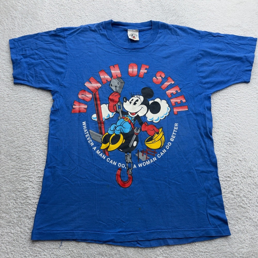 Vintage Mickey & Co Minnie Mouse Woman of Steel T-Shirt Blue One Size USA Made