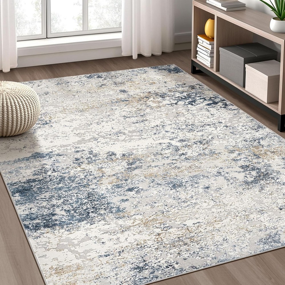 Area Rug Living Room Rugs - 5x7 Abstract Large Soft Indoor Washable Rug Neutral