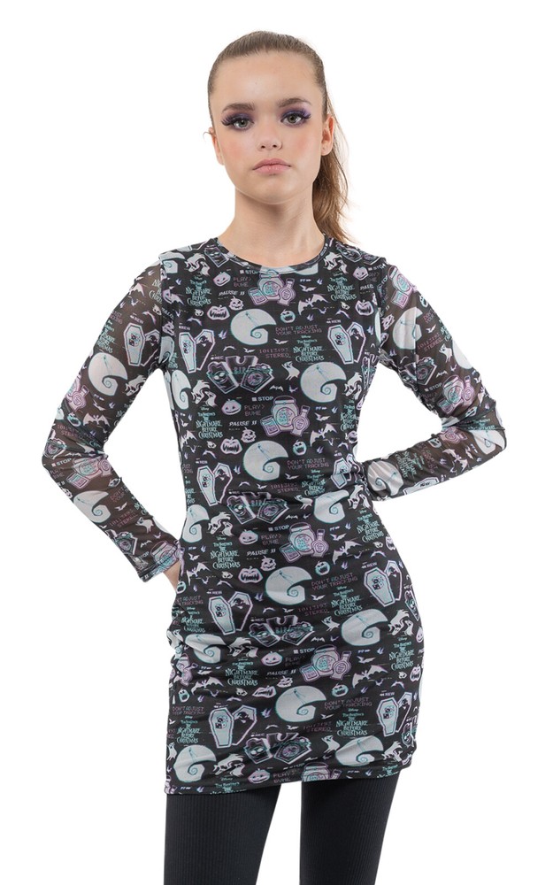 Nightmare Before Christmas Dress Glitch All Over Print new Official Womens Size