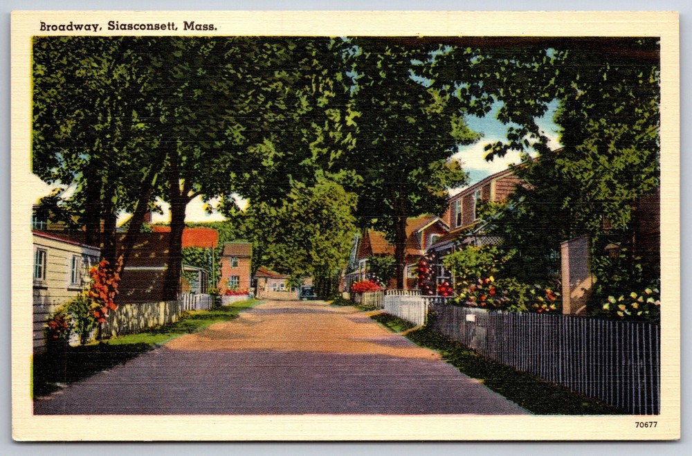 Siasconsett Massachusetts~Broadway Residences~Tichnor Vintage Linen Postcard