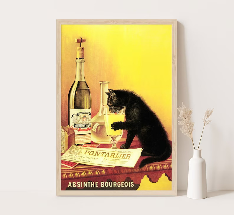 Vintage Absinthe Poster with Black Cat: 1900s French Art Nouveau Bar Art-image