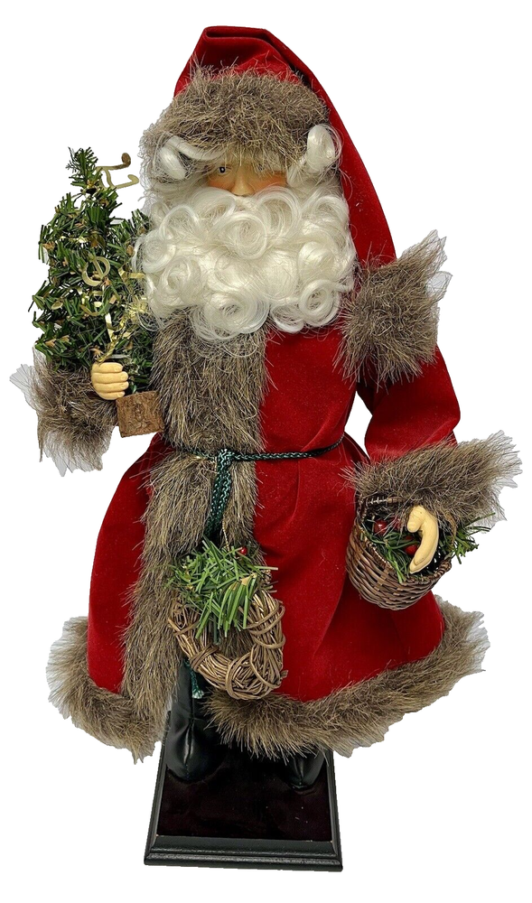 Old World Santa Claus Christmas Decor Figure Red Velvet Coat Fur Woodland 18”