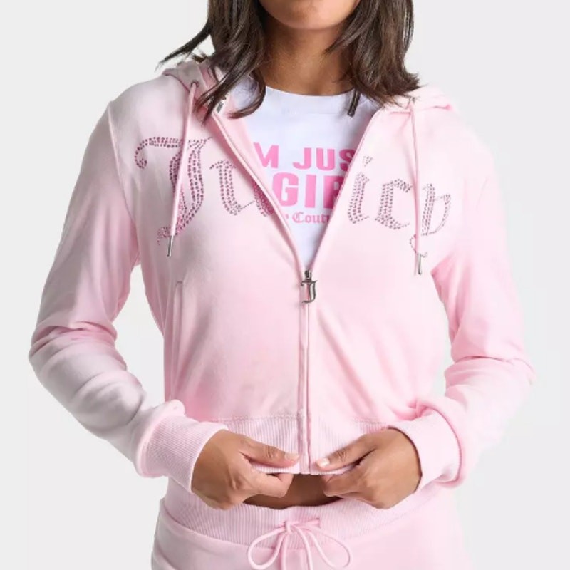 Juicy Couture Y2K Velour Hoodie Pink Bling Logo Small NWT