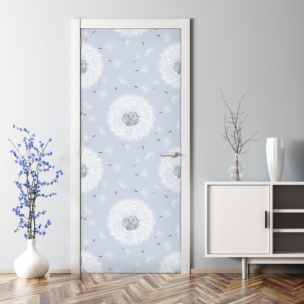 Grey dandelions Bubble Free Door sticker grey and white Decal peel and stick