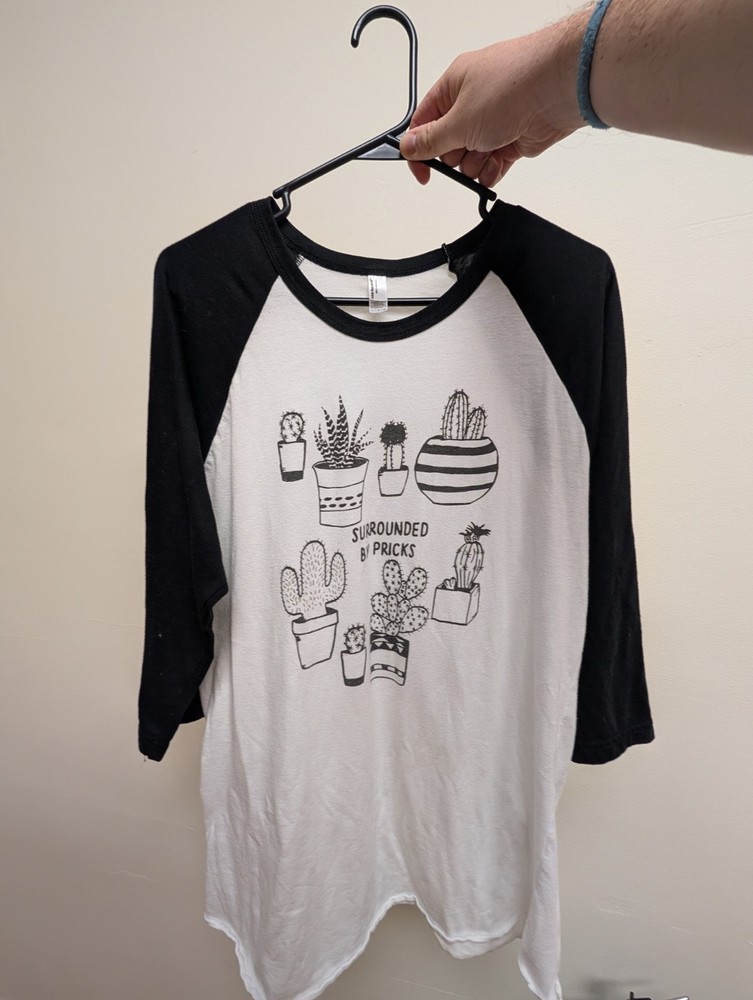 American Apparel Men’s L Raglan 3/4 Sleeve Crew Neck Graphic T-Shirt Black/White