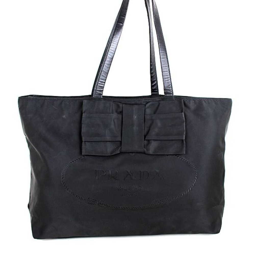 RARE PRADA Black Nylon Tote Shoulder Bag Handbag
