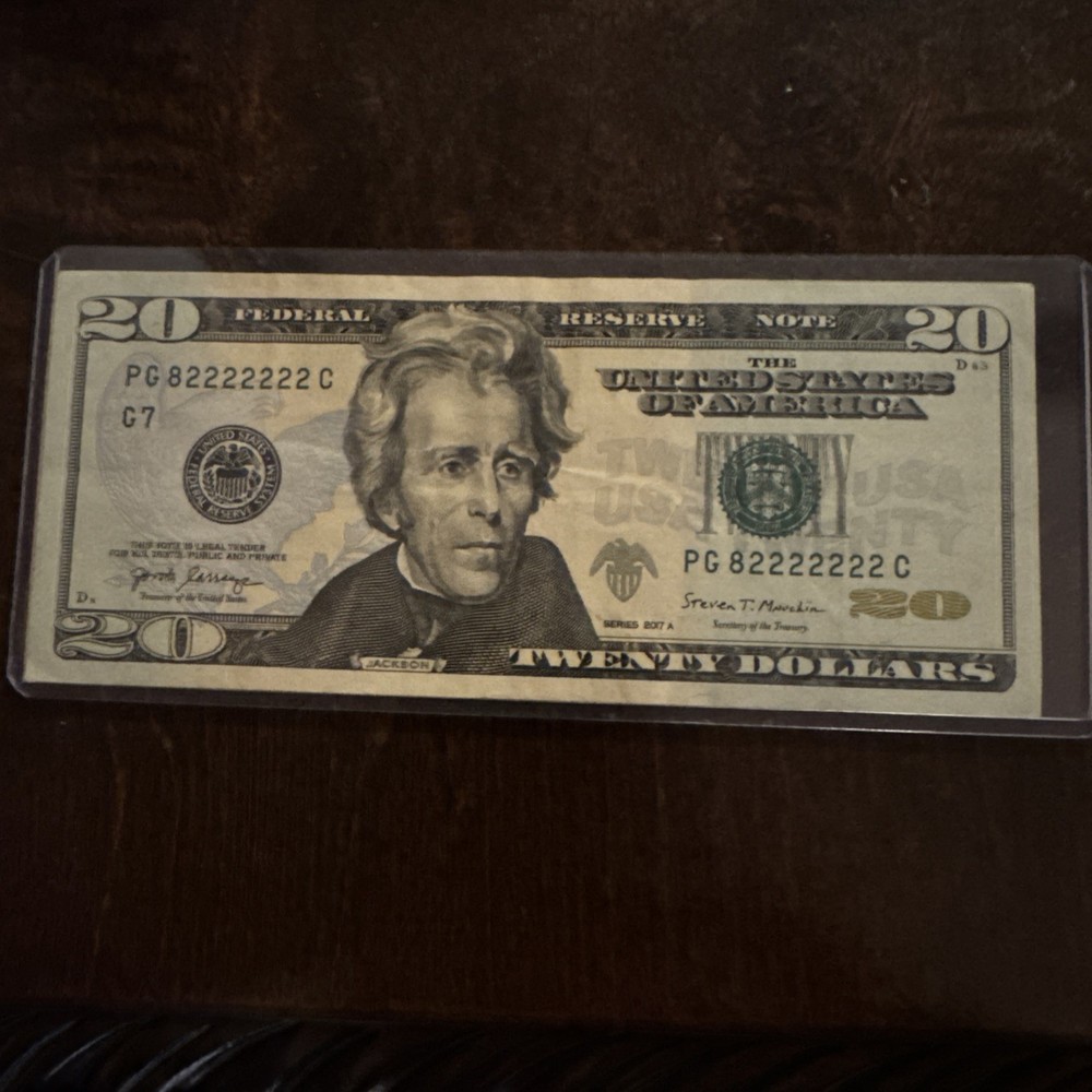 Very Rare Fancy Serial Number $20 Dollar Bill P G82222222C year 2017