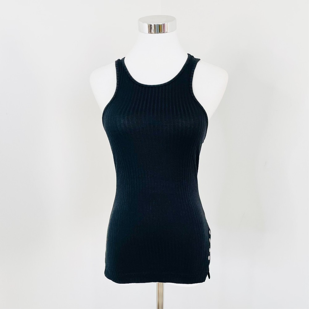 Guess Dionne Ribbed Scoop Neck Racerback Tank Top for Women in Jet Black