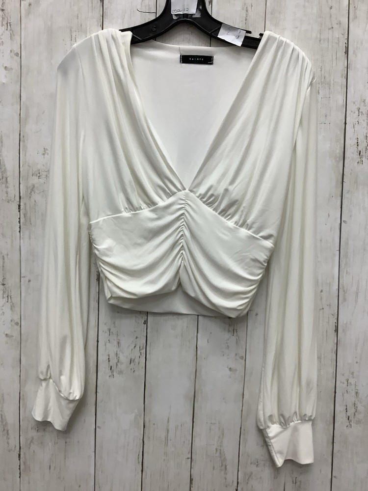 Saints 21 Elegant White V-Neck Ruched Women's Long Sleeve Crop Top Blouse