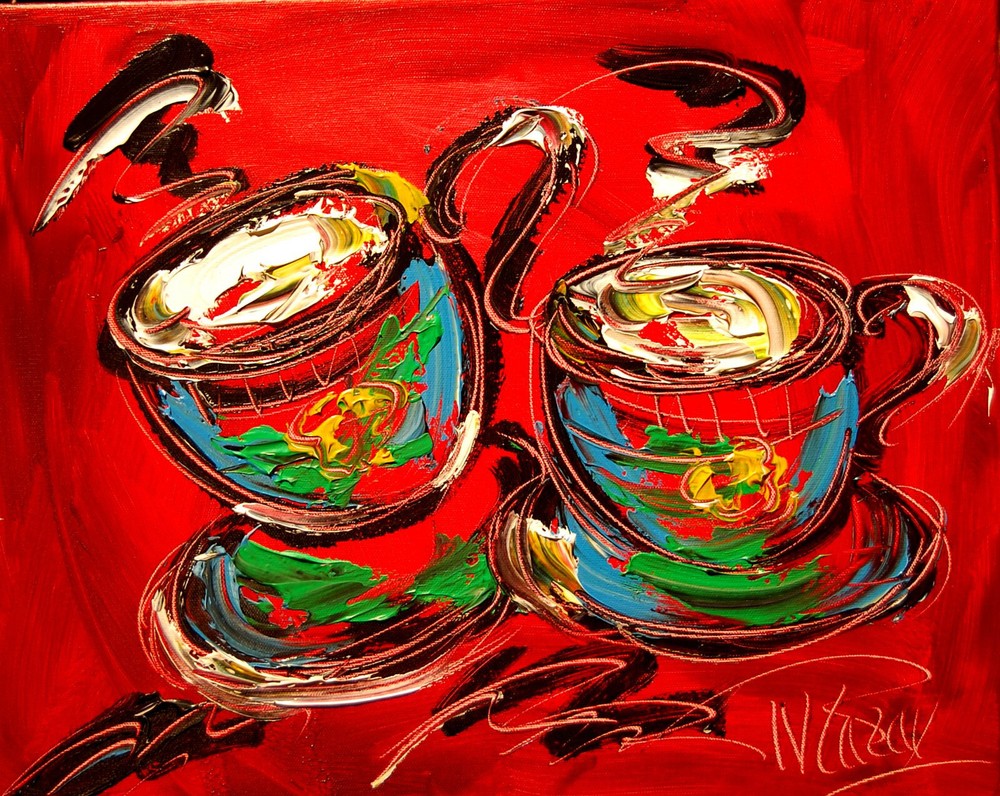 COFFEE TIME MODERN PAINTING  IMPRESSIONIST CANVAS ORIGINAL OIL CANVAS GU7TI