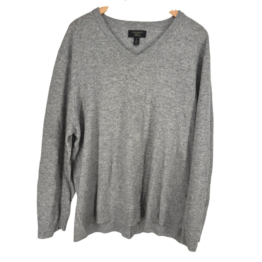 Club Room Mens Cashmere Sweater Size XL Soft Heathered Gray Pullover Long Sleeve