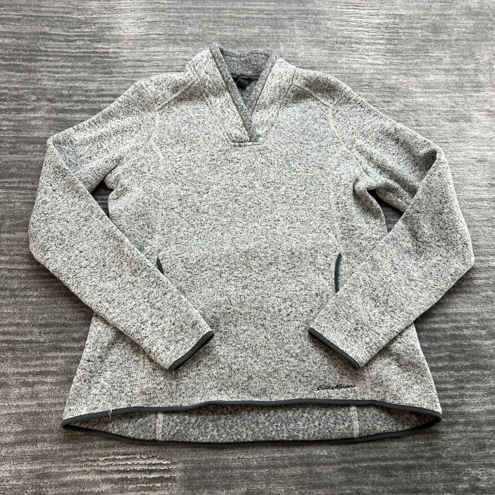 Eddie Bauer Fleece Size L Womens Pullover V Neck Gray