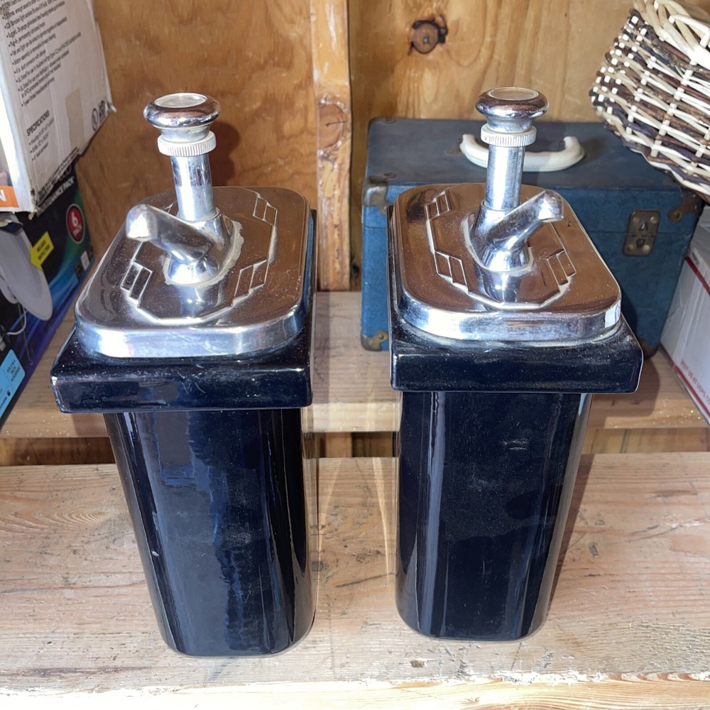 Vintage Porcelain Vanilla Soda Fountain Syrup Dispensers pair