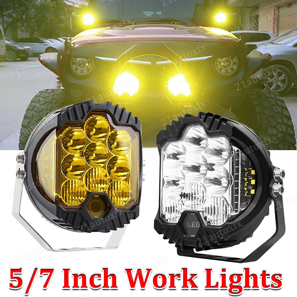 1/2PCS 7inch Amber LED Work Light Pods Spot Flood Combo Fog Lamp Offroad Driving