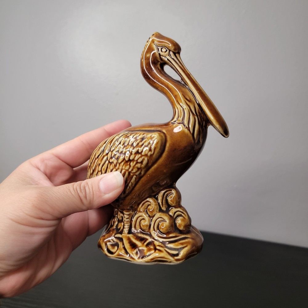 Vintage Ceramic 6.5” Pelican Figurine 2038 Made in Brazil Brown Glaze