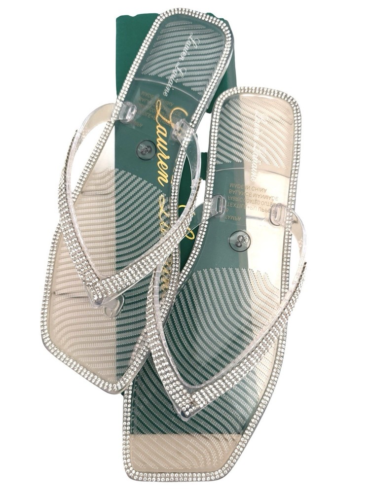 Lauren Lorraine Jelly Clear Rhinestone Sandal Women's Size 6 Cruise Pool New