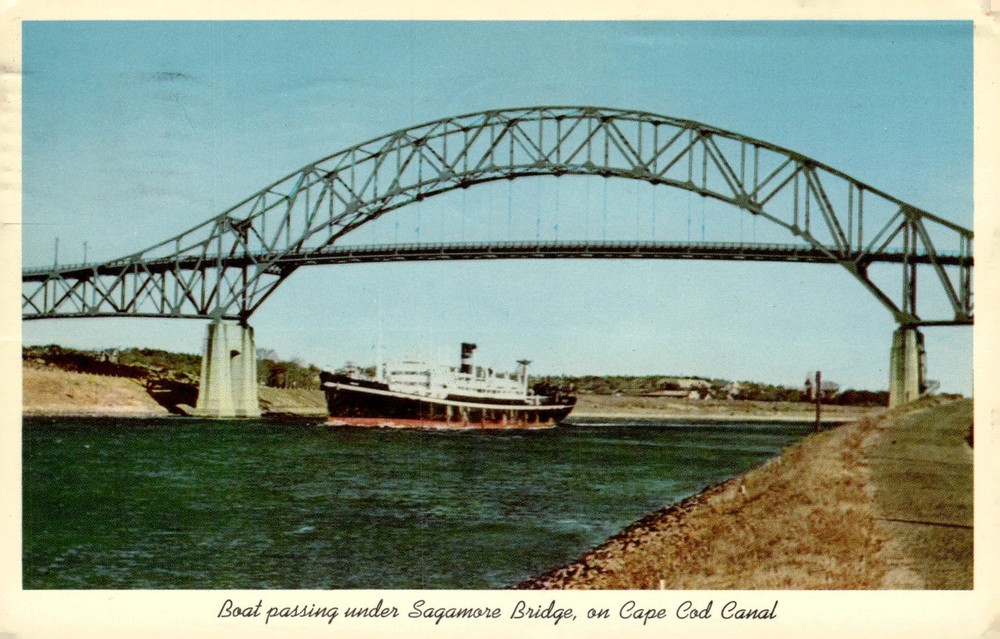 1960s Sagamore Bridge Cape Cod Canal Sandwich MA Mid Century Chrome Postcard