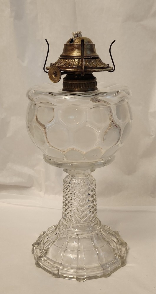 Antique HOBBS & BROCKUNIER Opalescent Glass Coin Dot Optic Oil Lamp No 1