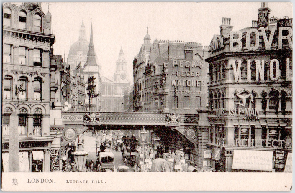 UK England London Ludgate Hill St Pauls Cathedral Street View 1910 Postcard