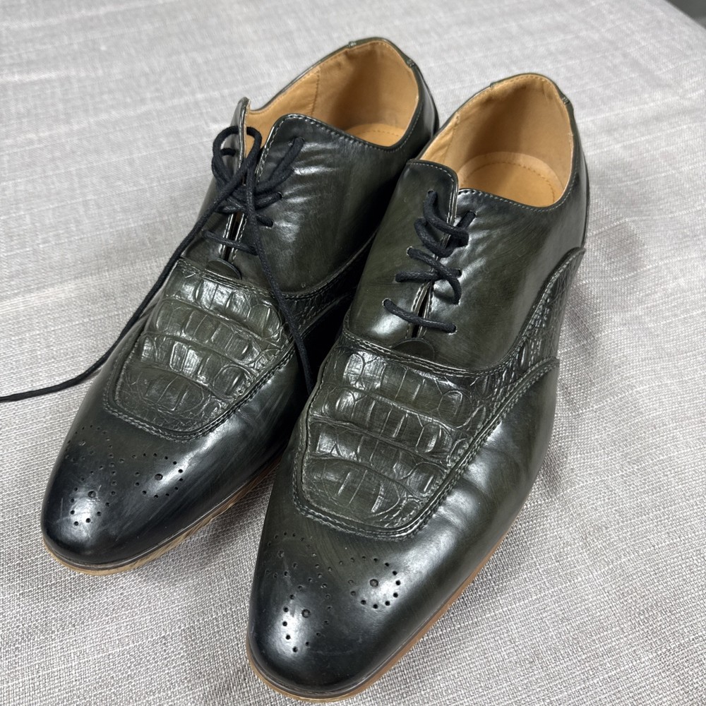 Roma Rio Men's US 12 Olive Wingtip Oxford Lace Up Dress Shoes