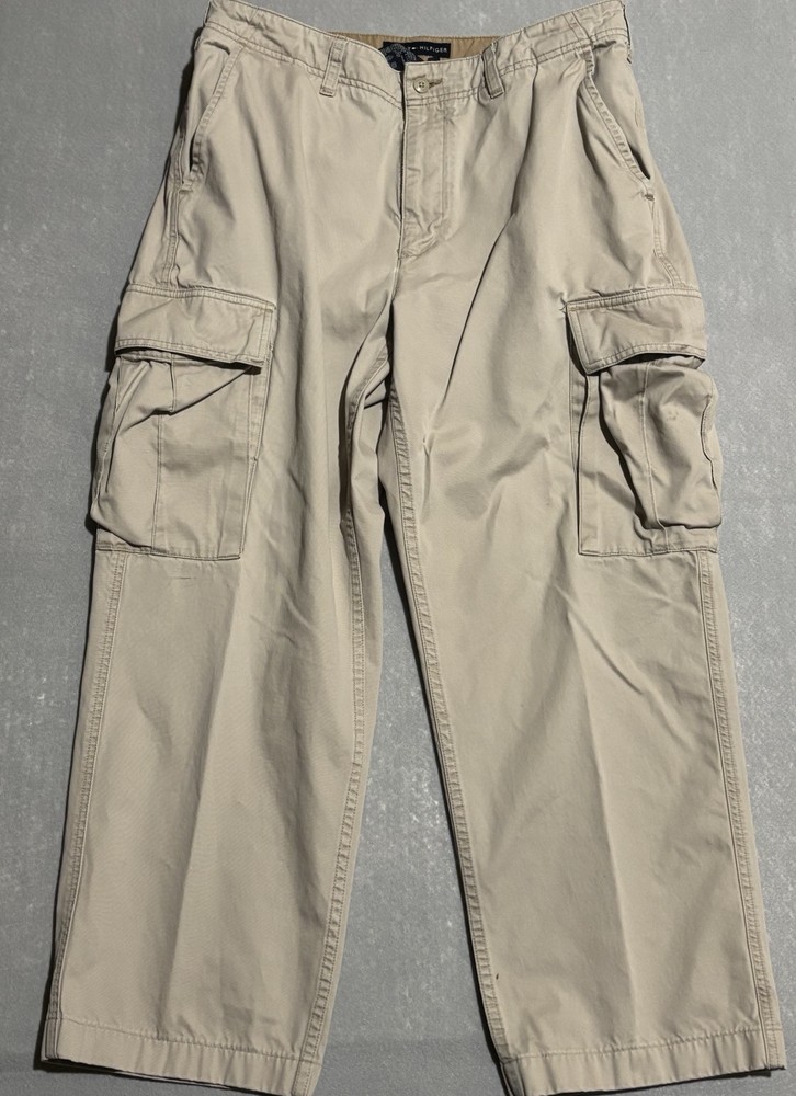 TOMMY HILFIGER Y2K Men's Size 34X30 100% Cotton Khaki Cargo Pants