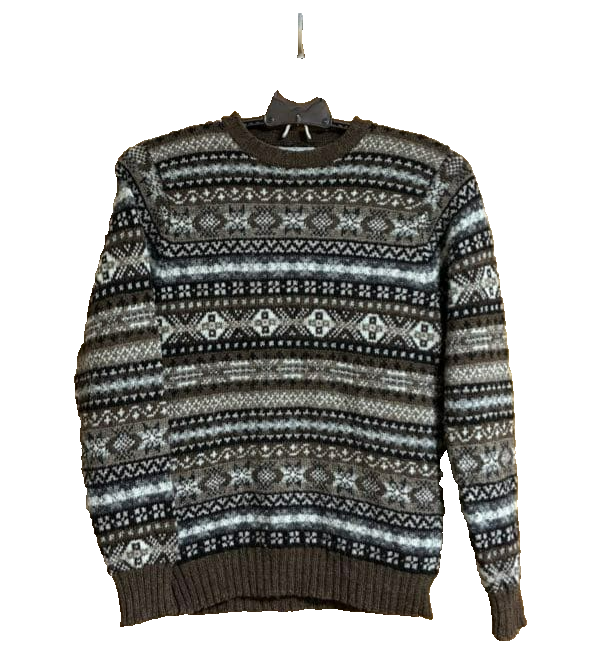 Jamieson’s Fair Isle Wool Knit Sweater Brown Crew Neck Mens Size M Used